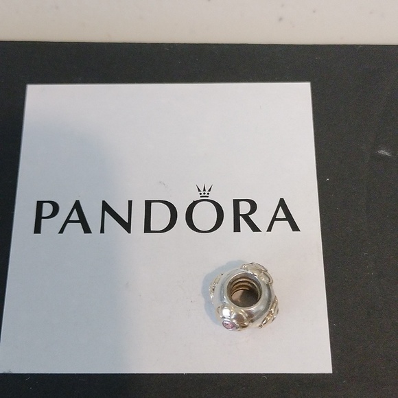 Pandora Sterling Silver + 14K Gold Raised Flower Bead w/ Pink Zirconia 790207pcz - Picture 3 of 5